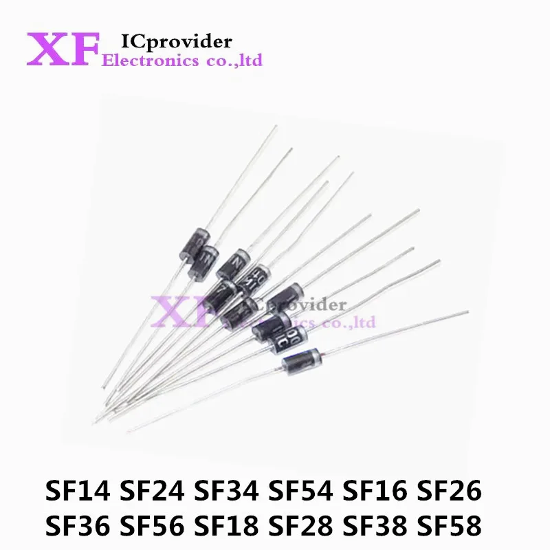 100pcs SF14 SF24 SF34 SF54 SF16 SF26 SF36 SF56 SF18 SF28 SF38 SF58 DO-41 DIP super fast recovery diode 400 600V 1A 2A 3A 5A