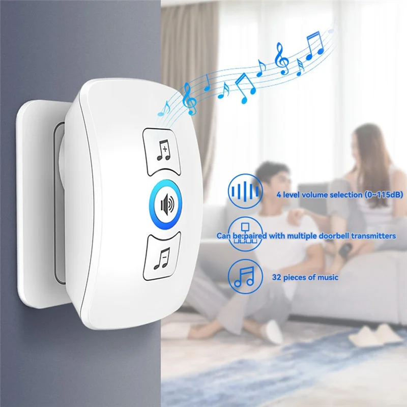 BNVN-Wireless Doorbell Waterproof Welcome Chime Home Door Bell Intelligent 32 Songs Smart Alarm For Store Hotel