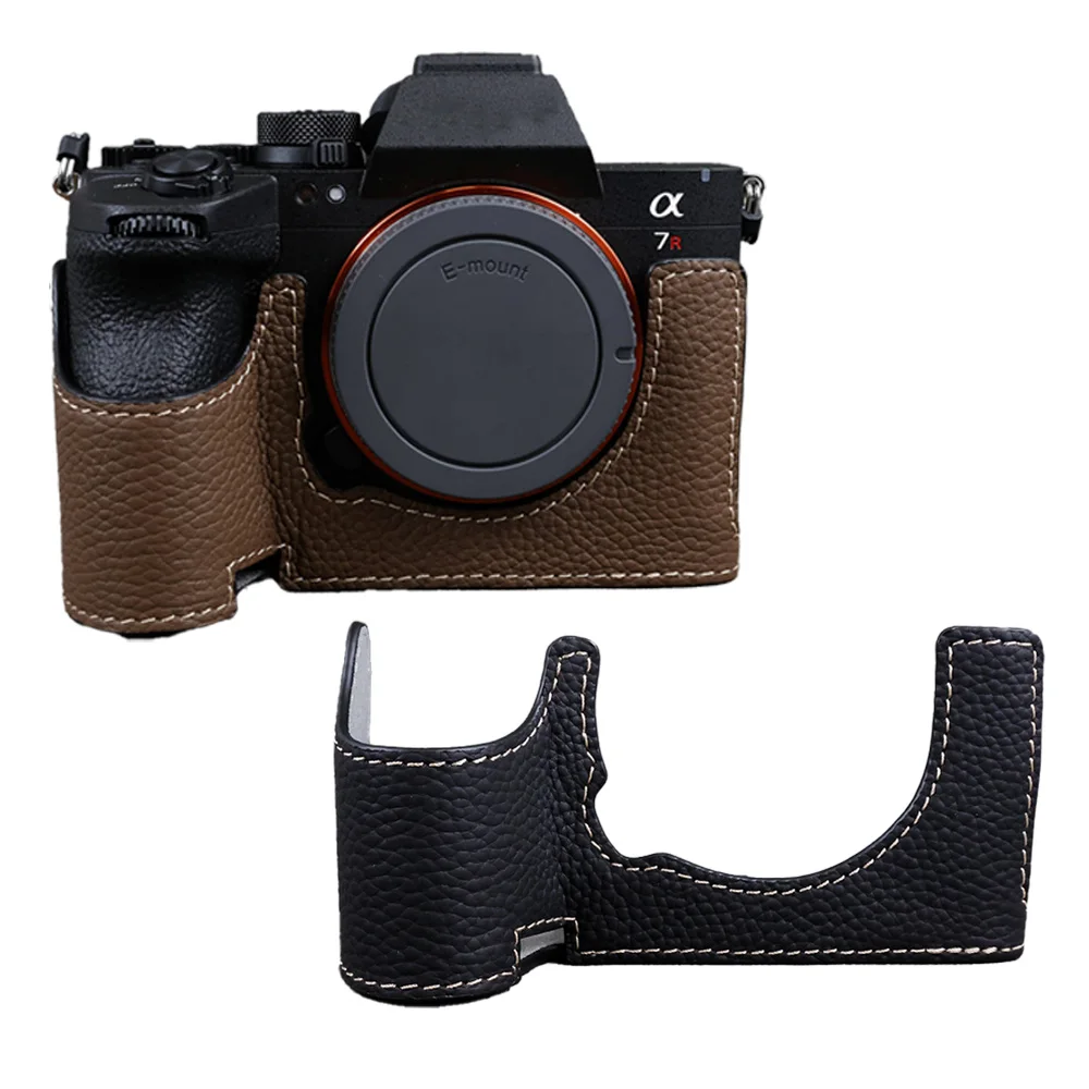 A7R6 Top-grain Leather Bag Case Half Body Cover Protector for Sony A7R VI Camera ILCE-7RM6