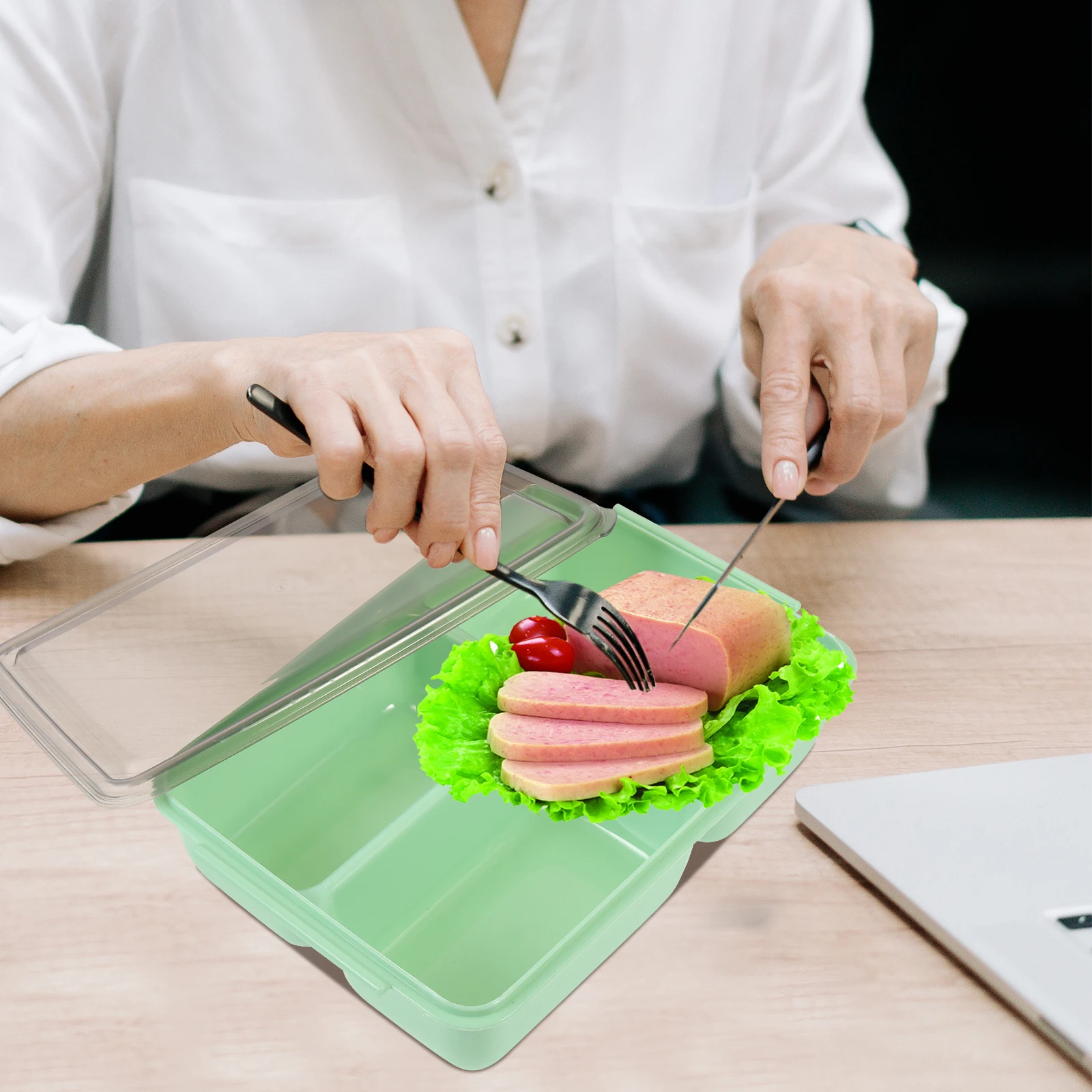 

3-х отделений для микроволновой печи, ланч-бокс для без BPA, портативный герметичный контейнер для еды для школы, офиса, кемпинга, использования на открытом воздухе