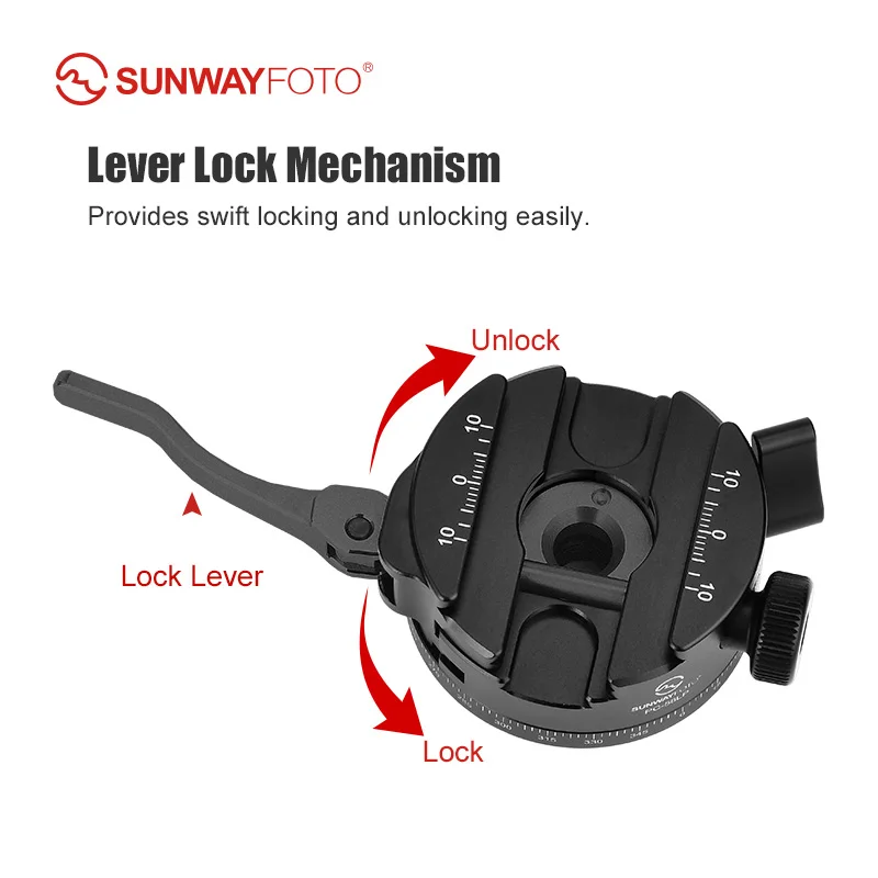 SUNWAYFOTO PC-58LP 58mm Universal 360° Pan Arca Swiss Clamp,Lever Lock QR Clamp and PIC  Dovetail Adapter