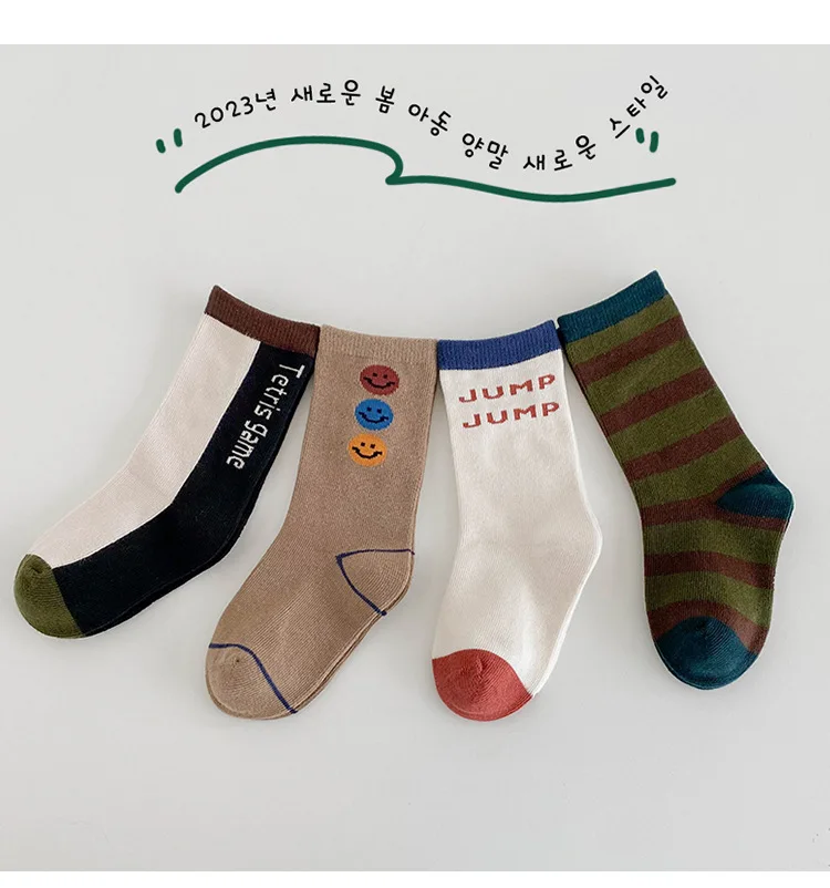 4 Paar Kindersocken Frühling Herbst Brief Sport Baumwollsocken Kinder Jungen Mädchen Wadensocken – Detail 4