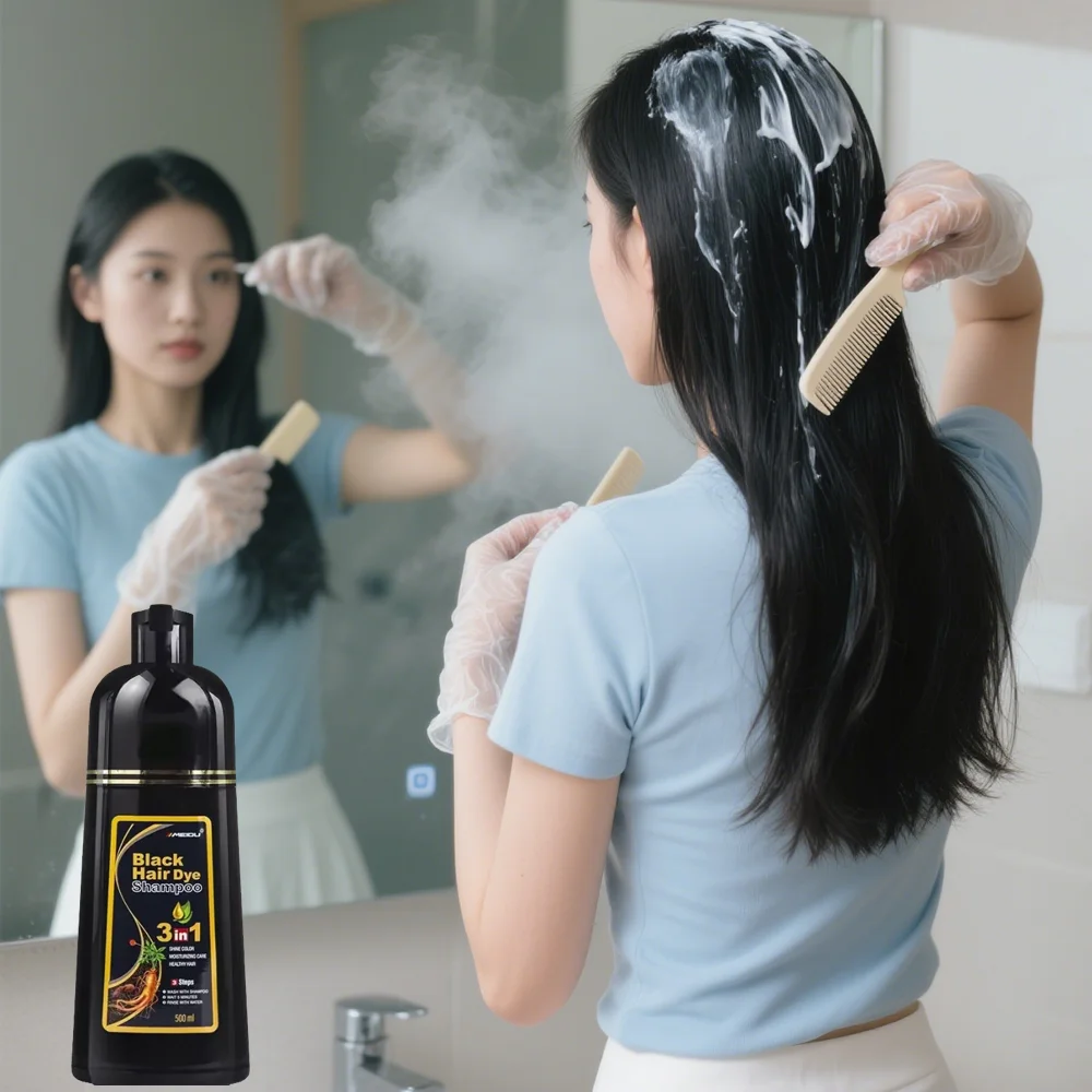 

3 In 1 Instant Coloring Shampoo 500ml Natural Black Color for Men Women Hair Dye Herbal Brown Purple Hair Dye Shampoo