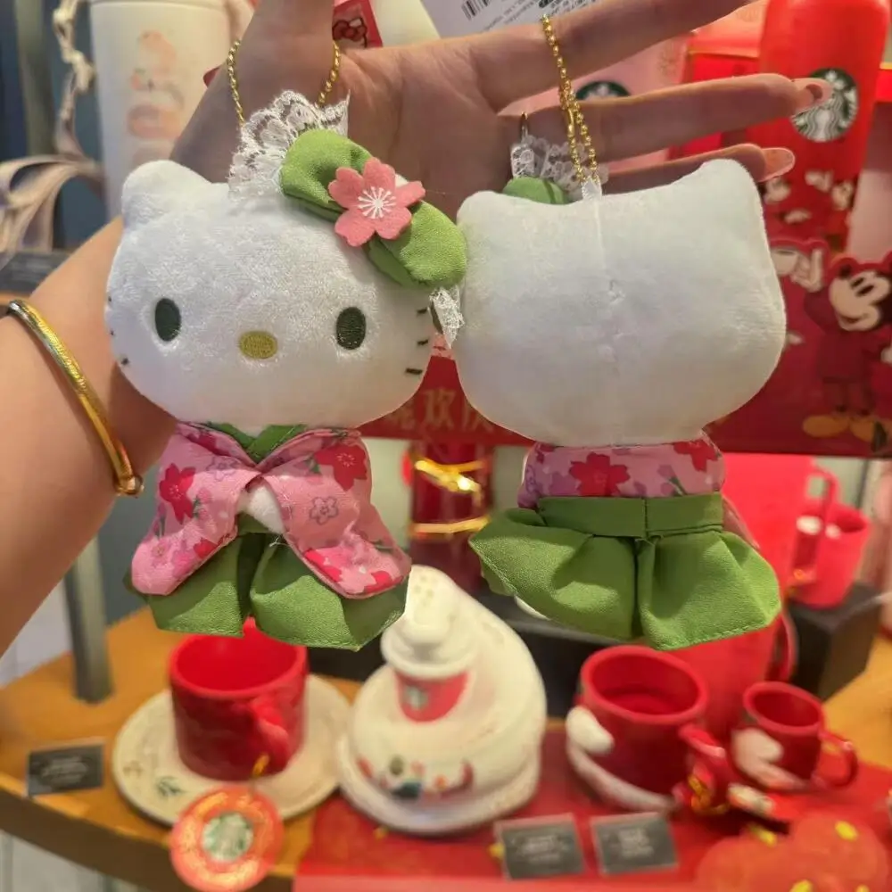 Sanrio Sakura Matcha Kimono Hello Kitty relleno colgante llavero límite dibujos animados Kitty gato muñeca colgante llaveros bolsa Accesorios