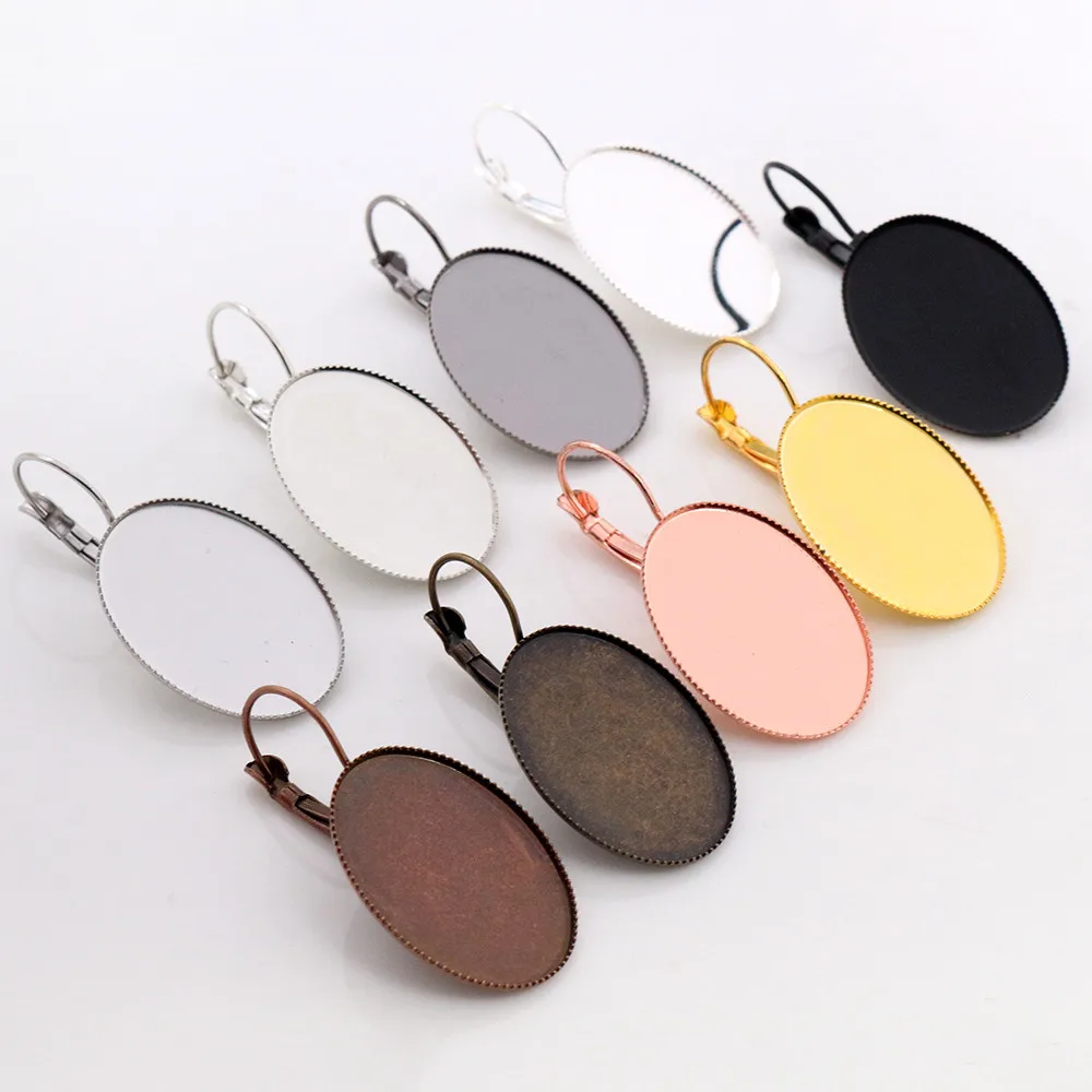 10 sztuk 10x14mm 13x18mm 18x25mm owalne brąz złoto Silzve kolor francuski dźwignia powrót kolczyki puste bazy, fit owalne szkło Cabochons DIY — zdjęcie 3