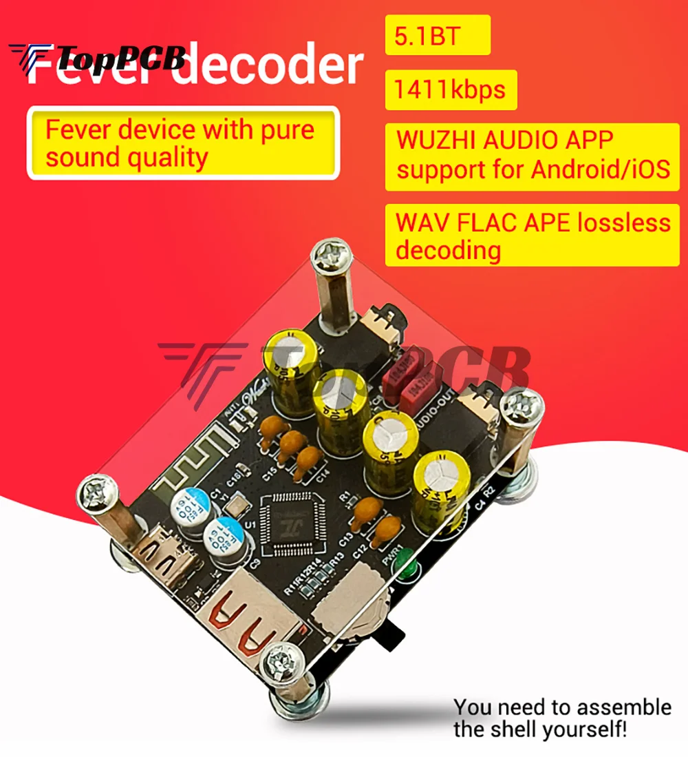 App Control USB Decoding Board Lossless HiFi Bluetooth 5.1 Audio Receiver 5V 1-3A Type-C AUX MP3 Decoder for Subwoofer Speaker