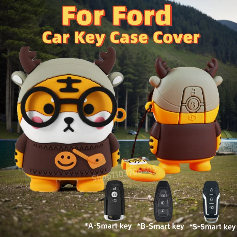 

For Ford Focus 3 4 ST Mondeo MK3 MK4 Fiesta Fusion Kuga Ecosport Car Key Case Cute Cartoon Tiger Panda Key Cover Car Accessories