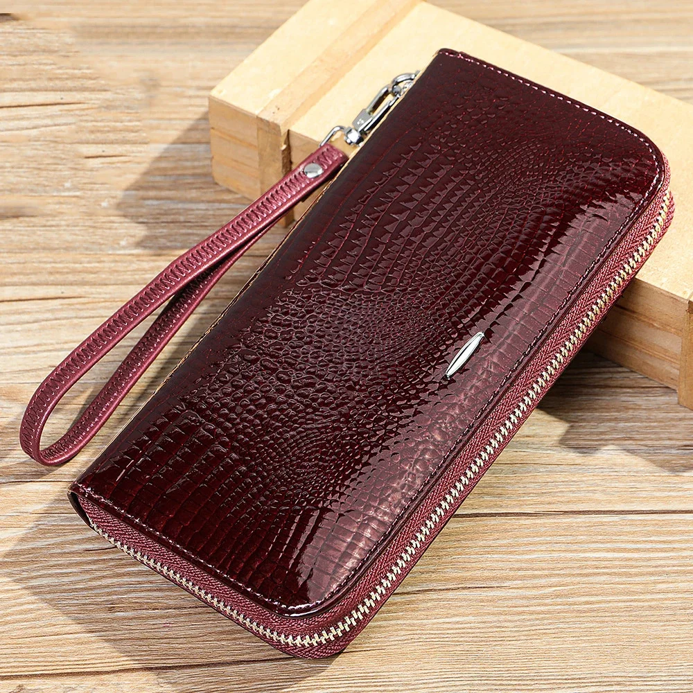 

Newsbirds Luxury Designer Women Purse 100% Genuine Leather Wallets For Woman Brithday Gift Female Cow Long Big Red