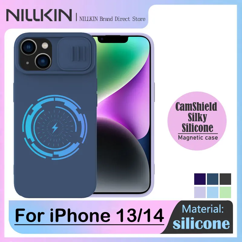 

For iPhone 14/13 Magnetic Case NILLKIN CamShield Silky Liquid Silicone Slide Camera Protection Cover coque iphone13 funda iphone