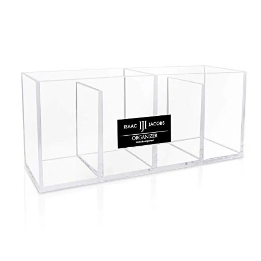 4-Compartment Clear Acrylic Organizer- Makeup Brush Holder- Storage Solution- Office, Bathroom, Kitchen Supplies and More Clear