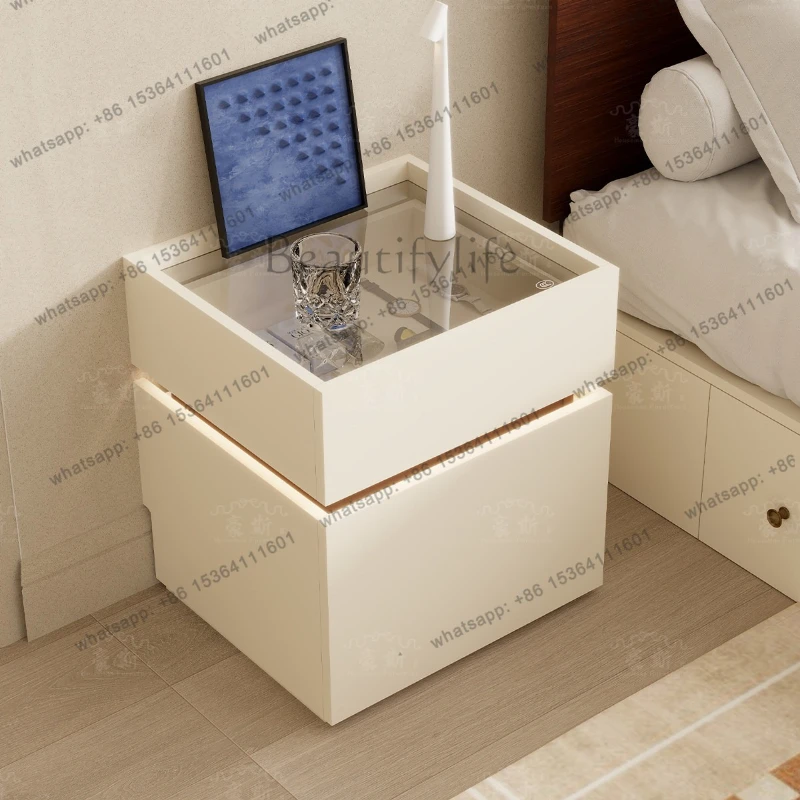 Simple smart bedside table, bedroom storage, living room, French cream wind storage, two chest of drawers