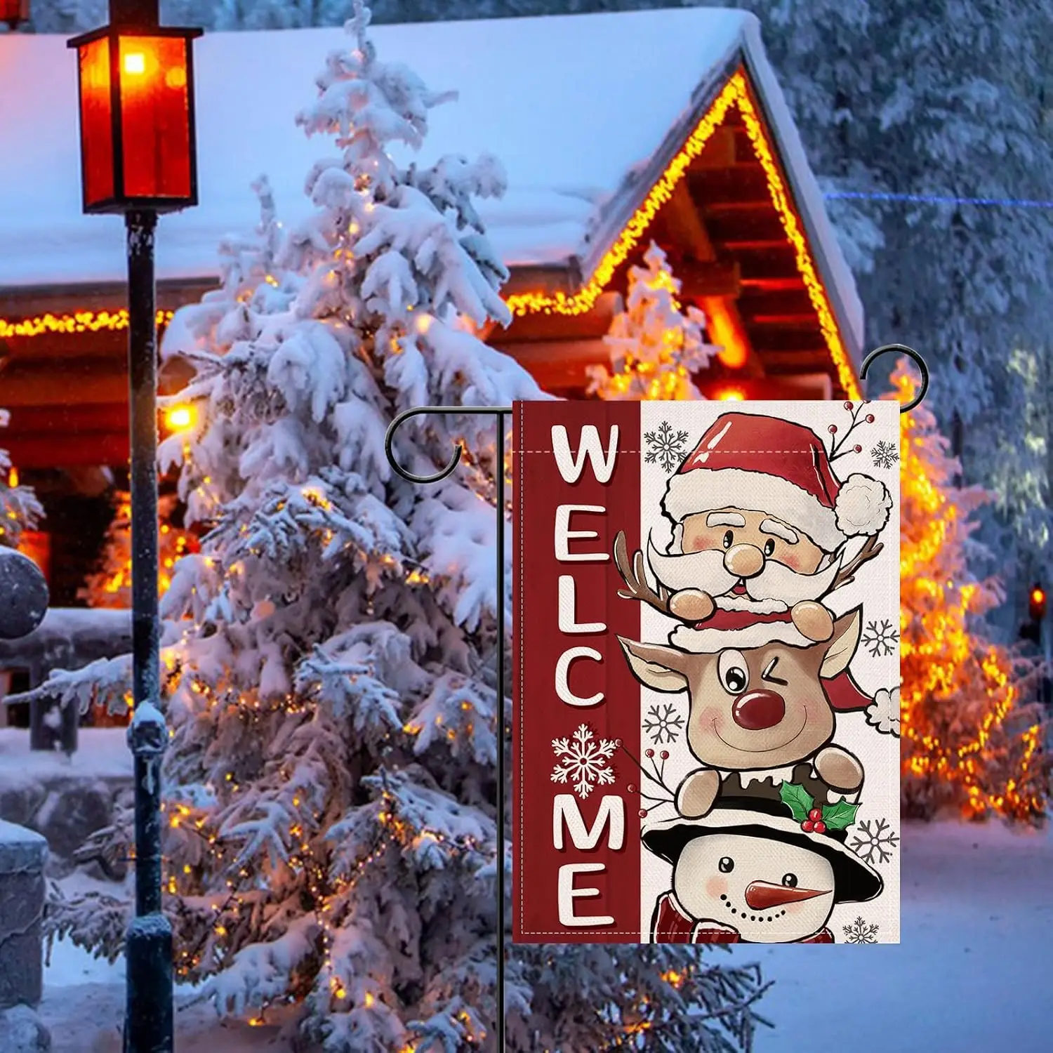 Artofy Welcome Christmas Small Decorative Garden Flag, Xmas Santa Claus Reindeer Snowman Yard Lawn Outside Decor, Winter Hol SSL