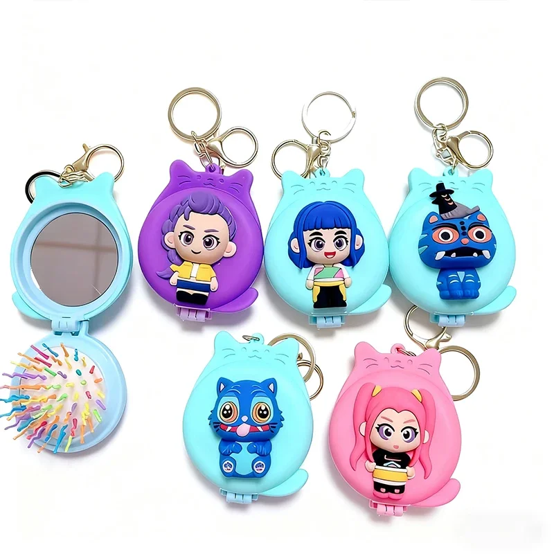 

K Pop Demon Hunters Multi Functional Cartoon Anime Keychain Tiger Folding Dressing Mirror Surrounding Halloween Children Gifts