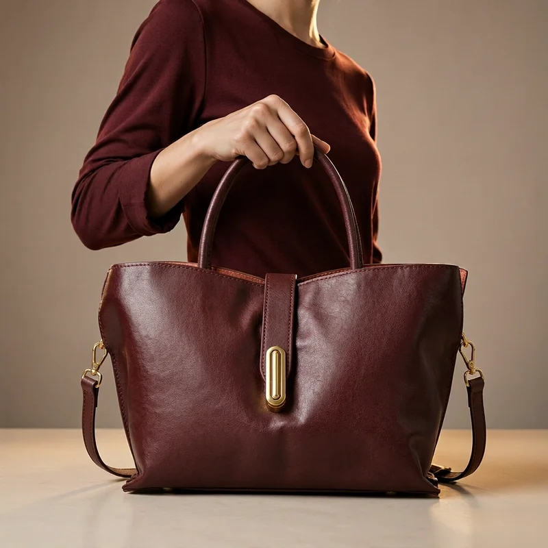 Women's Genuine Cowhide Leather Large Capacity Top Handle Satchel Trapezoid Office Ladies Sophisticated 2026 Shoulder Purse