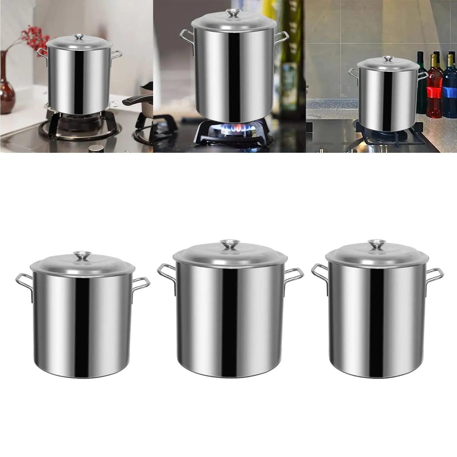 Composite Bottom Stockpot Deep Pot with Lid Double Handle Oil Milk Tea Cater Stew Soup Boiling Pan for Household Hotel