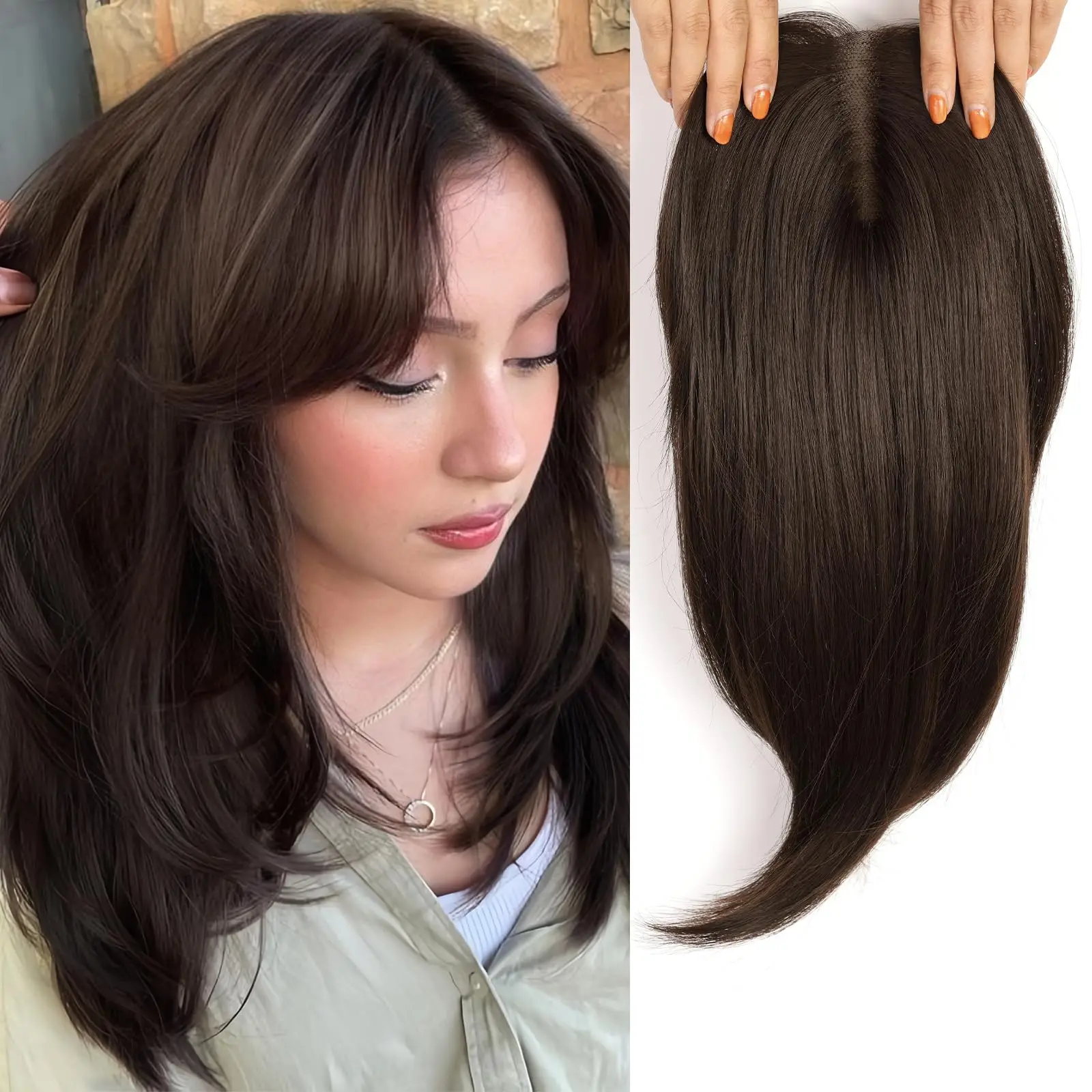 

Clip-In Human Hair Topper for Women 14" Color 8 Woman Hairpiece for Instant Volume & Natural-Looking Hair