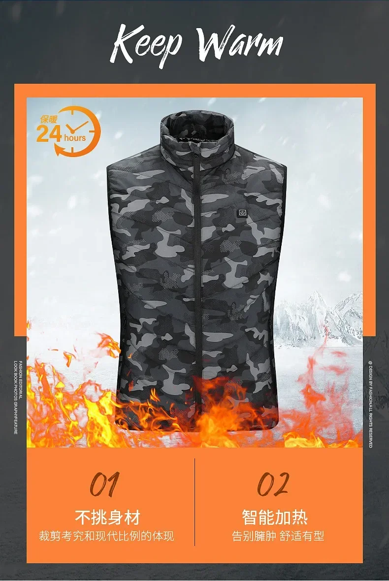 

Cycling 5/9 Areas Heated Jacket Fashion Men Women Coat Intelligent USB Electric Heating Warm Clothes Winter Heated Vest