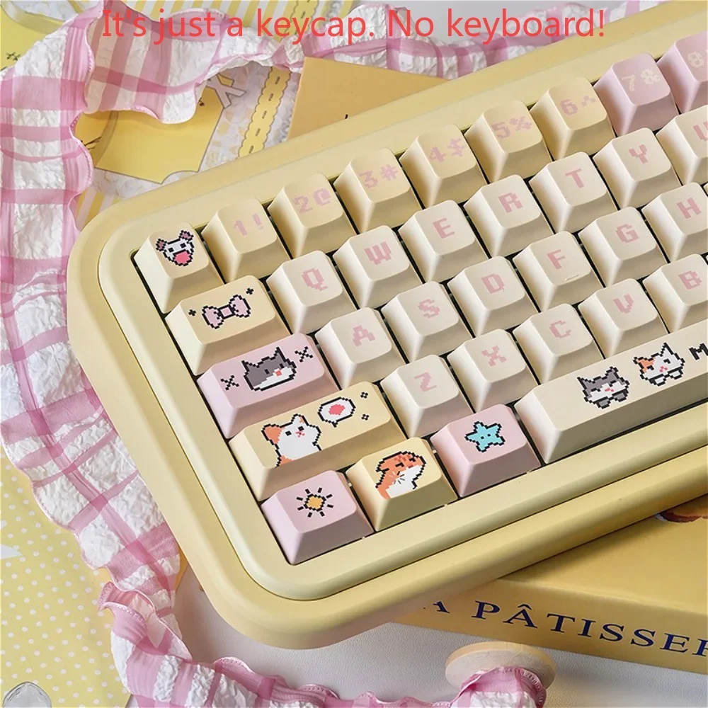 Pixel Puppy Keycap Set PBT 132 Cherry Milk Yellow Cute Keycap Suitable for MX Switch Mechanical Keyboard 61/68/75/84/96/104