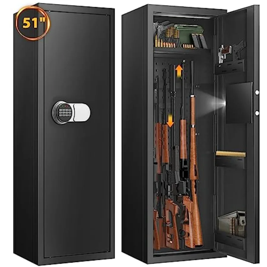

2025 8Gun Fireproof Gun Safe Quick Access 51 Tall Rifle Cabinet for Home Defense 70lbs Heavy Duty with AntiTheft Alarm Fits Sco