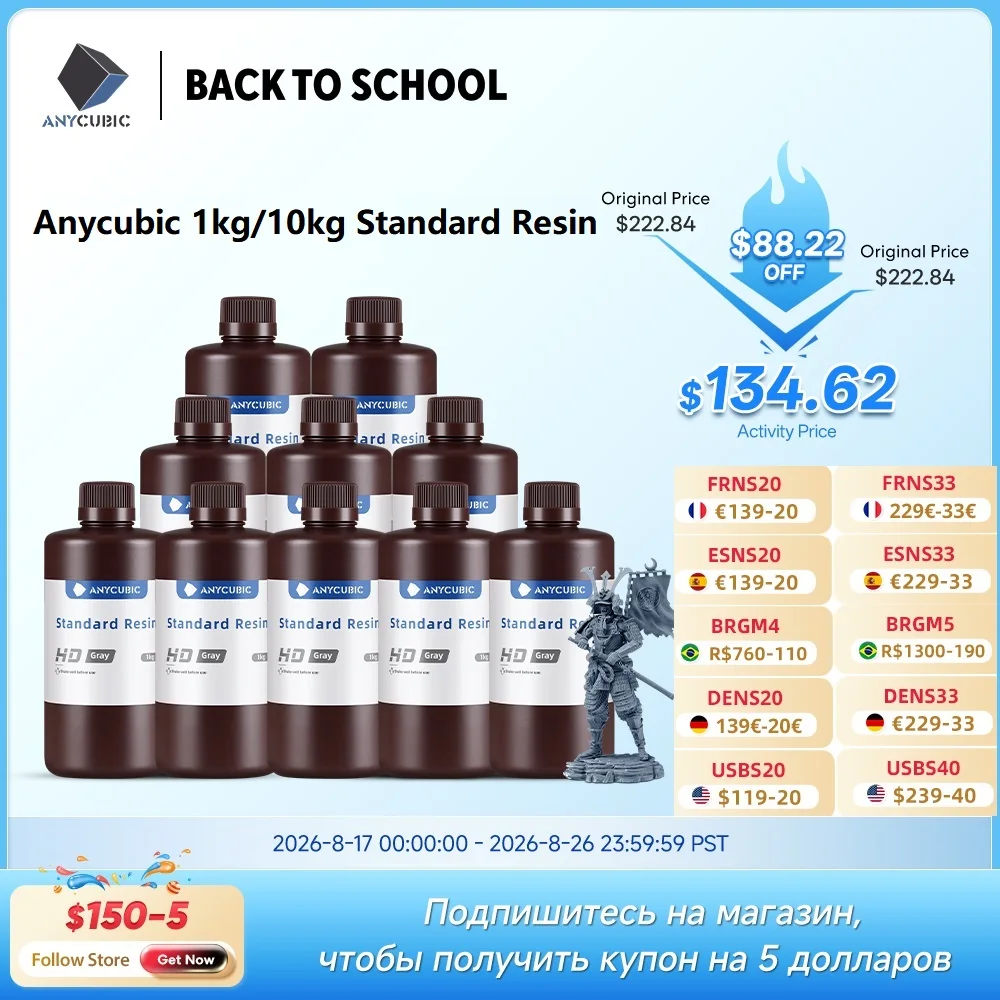 ANYCUBIC 1kg/10kg Liquid Photopolymer Standard Resin 405nm UV Resin For 3D Printer LCD Printing Resin Material For Photon Mono