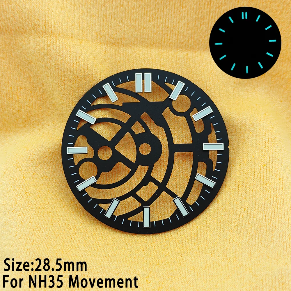 NH70 Hollow Skeleton Dial Fit For NH70 NH72 Movement 28.5mm C3 Green Luminous Black Blue Men's Watch Accessories