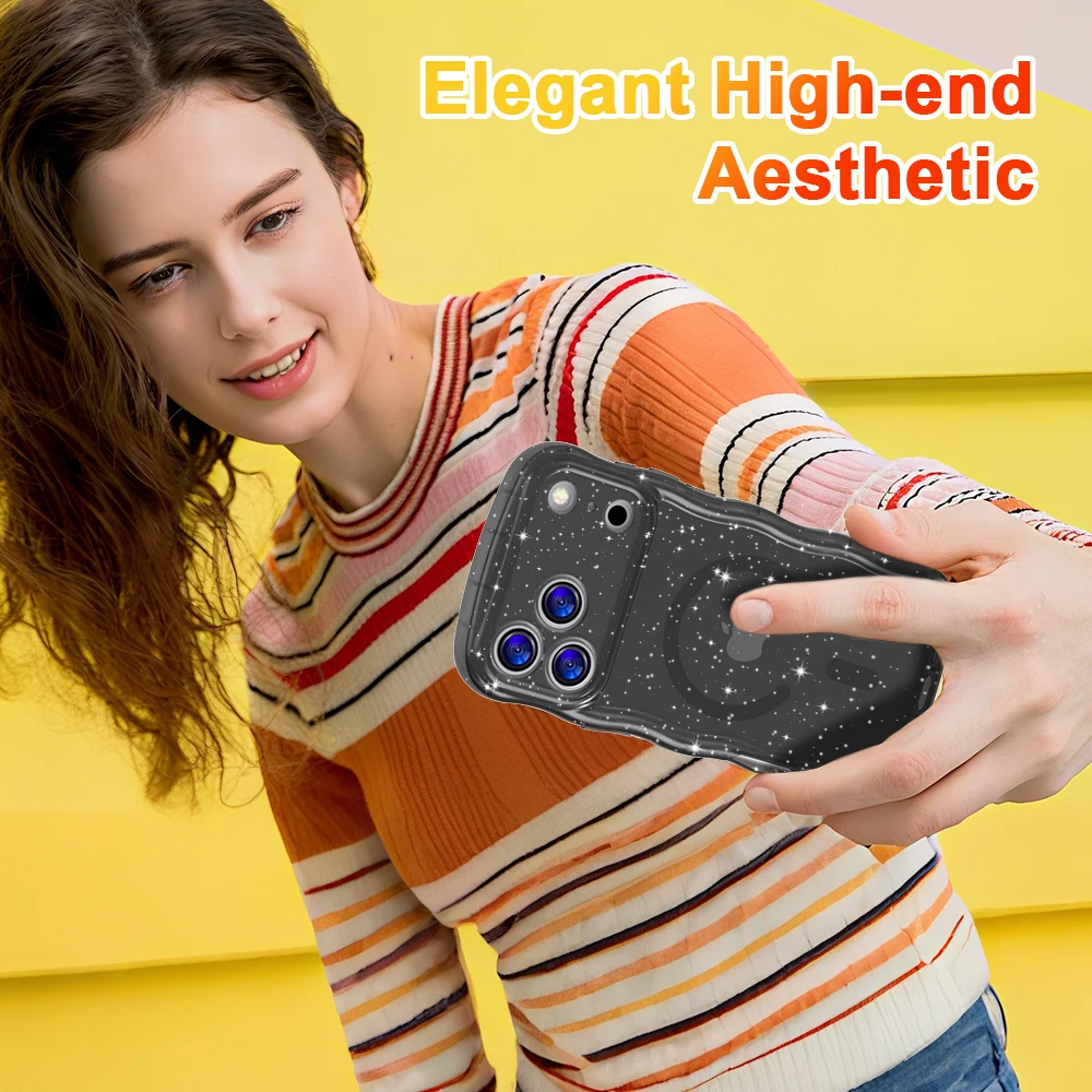 بلينغ تألق قوس قزح المغناطيسي شحن لاسلكي AI زر جراب هاتف آيفون 17 16 15 برو ماكس زائد الغطاء الواقي #3