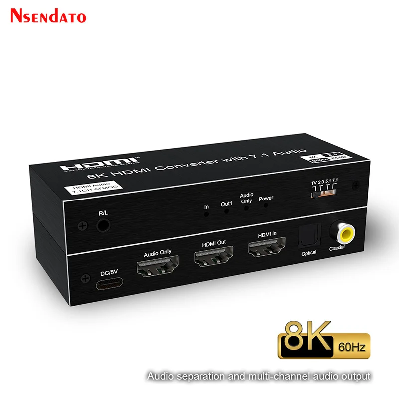 8K HDMI Audio Extractor 4K 120Hz 8K 60Hz HDMI Audio Splitter Converter Receiver Support 7.1 5.1 Dolby Atmos for TV PC amplifier