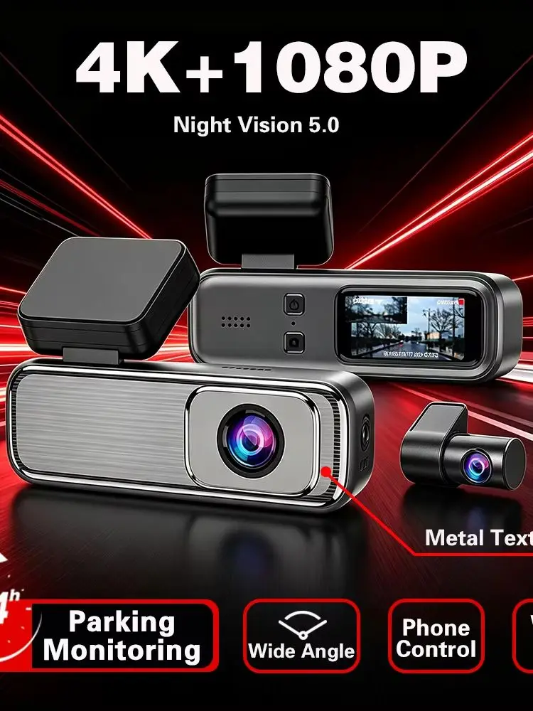 Nowa kamera samochodowa 2026 Q6 4K z dwoma obiektywami, przód 4K + tył 1080P, rejestrator jazdy HDR, superkondensator, WiFi, monitoring parkowania 24H — 2