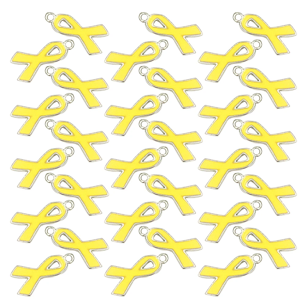 

100pcs Ribbon Pendant Charms Enamel Dangle Beads For Jewelry Making Diy Craft Supplies Alloy Yellow Ribbon Charms Bag Keychain
