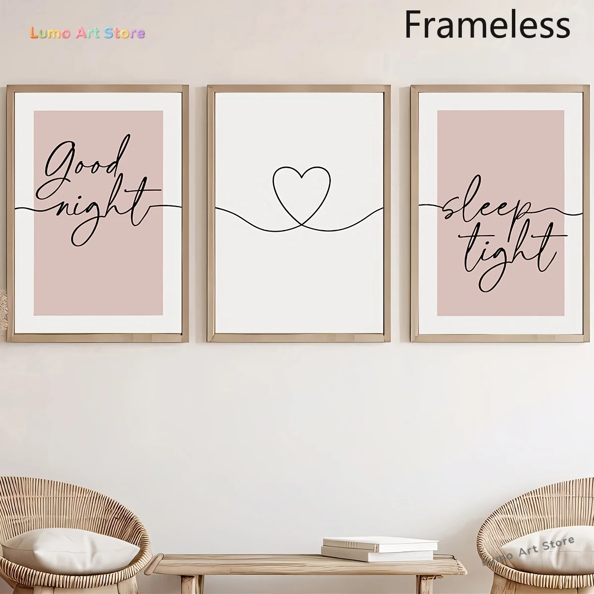 2D-Flachbild, Dreiteiliges Rahmenloses Leinwandbild „Gute Nacht“, Zitate über das Schlafen, Leinwandkunst, Kreative Wanddekorationen, Geburtstagsgeschenk