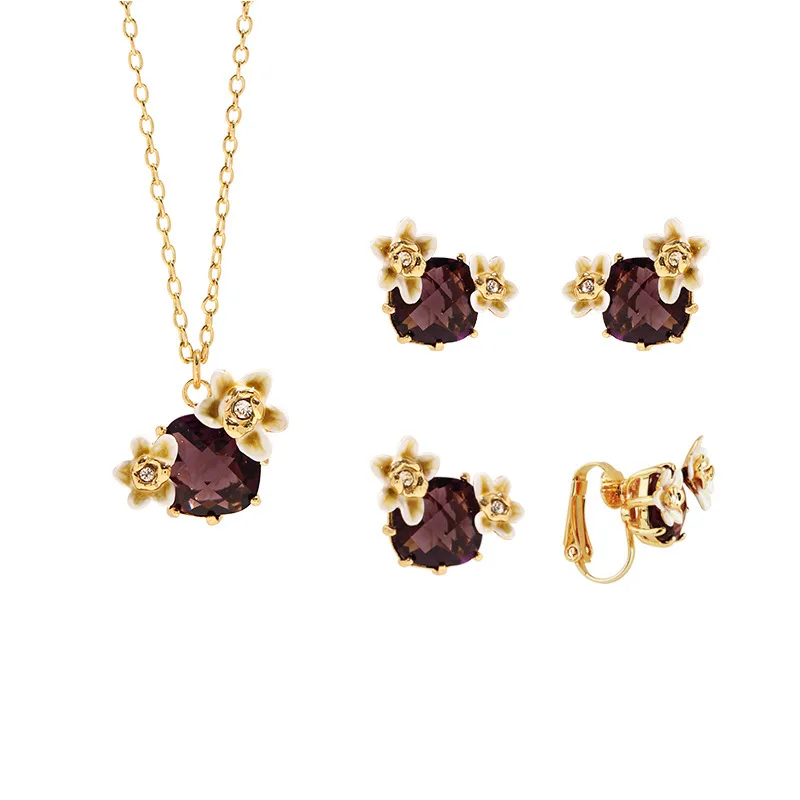 

New Women's Autumn Winter White Vanilla Flowers, Wine Red Gemstone Earrings, Ear Clips, Necklaces Niche Light Luxury Jewelry Ins