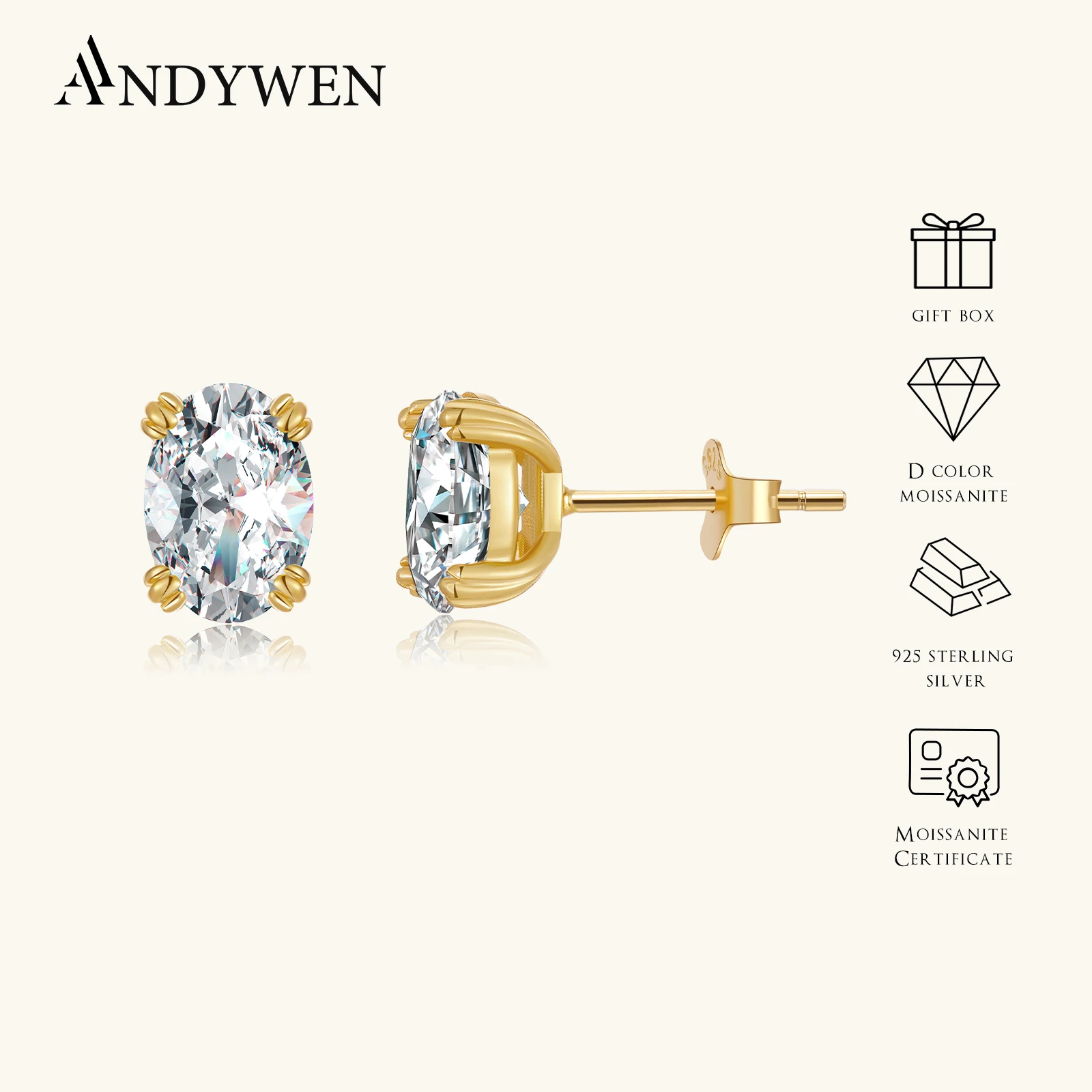 

ANDYWEN 925 Silver Oval Cut 1CT×2 Moissanite D Color VVS1 Stud Earrings Fine Classic Daily Party Women 2026 Jewelry Gift