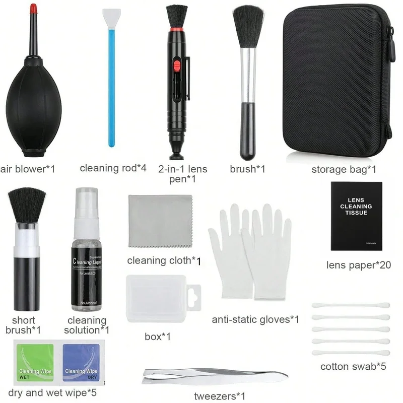 Camera Cleaning Kit, Professional Air Blower D Lens Cloth Pen Brush Tool for CCD Sensor Lens Keyboards, Multi‑Purpose Camera Set
