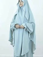 Eid femmes musulman prière vêtement Khimar robe longue 2 pièces ensemble foulard Jilbab Abaya Ramadan robes Largos robes de soirée arabe 4