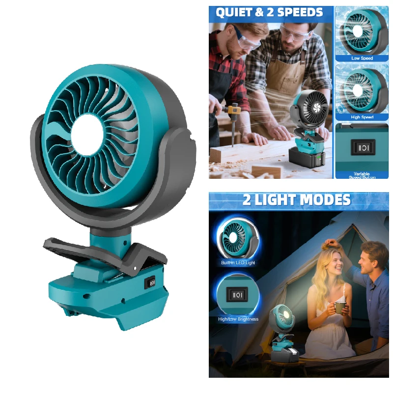 Cordless Camping Fan with LED Light for Makita 18V Batteries