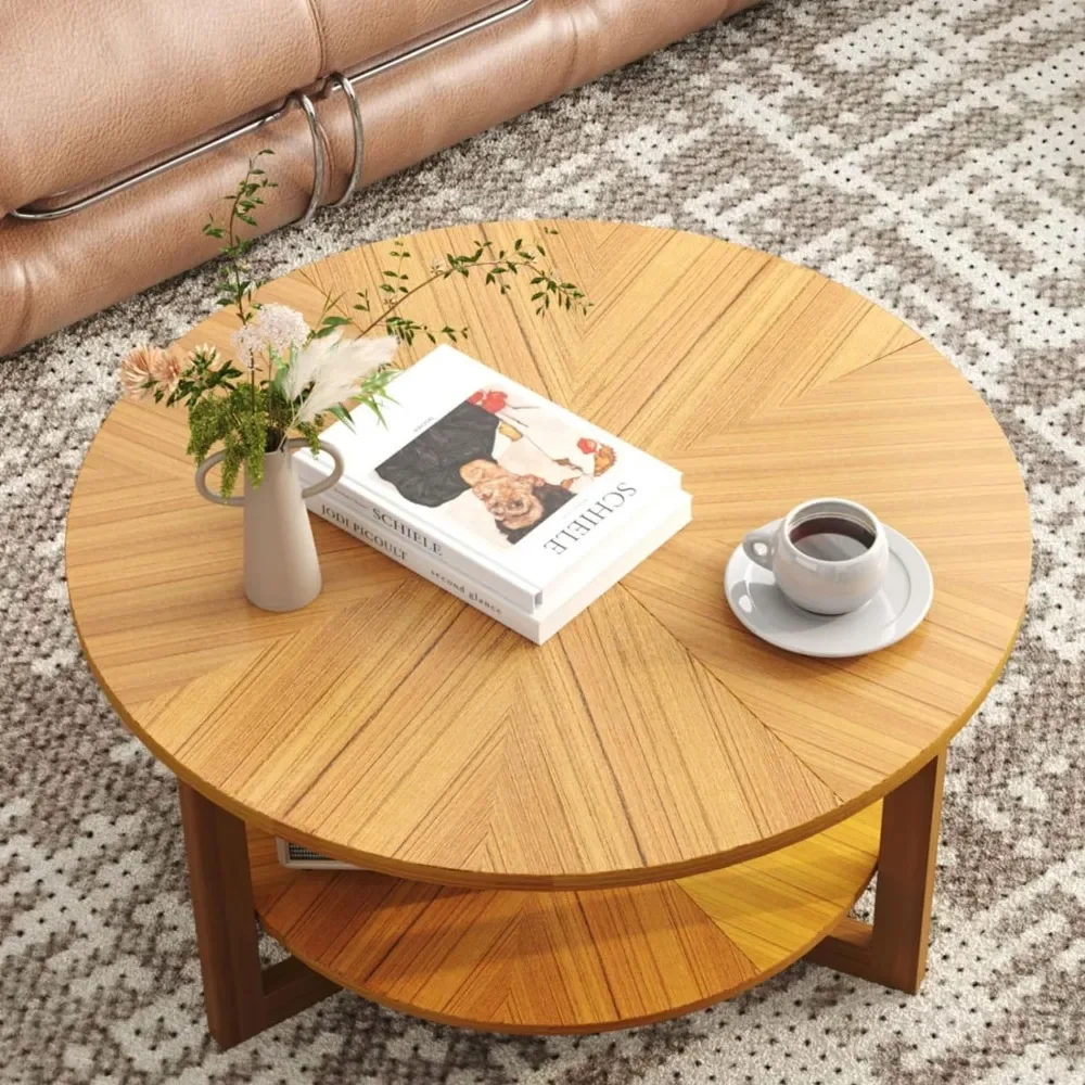 Round Wood Coffee Table Furniture Round Solid Wood Center Large Circle Coffee Table for Living Room Service Tables End of Tables