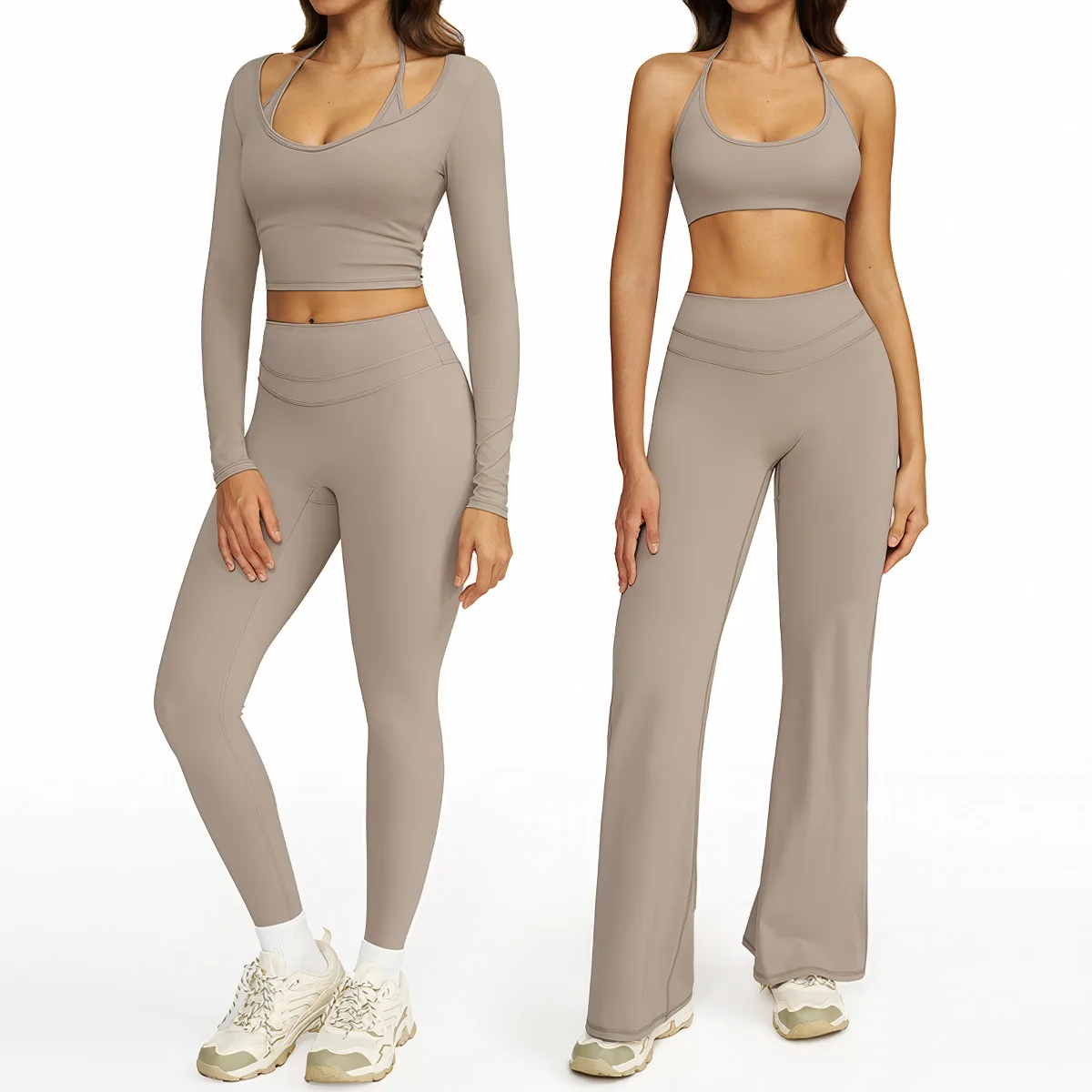 New 2 Piece Yoga Clothes Women's Tracksuit Athletic Cross Back Long sleeves Yoga Top Women Sports Bra Leggings Pilates Fitness
