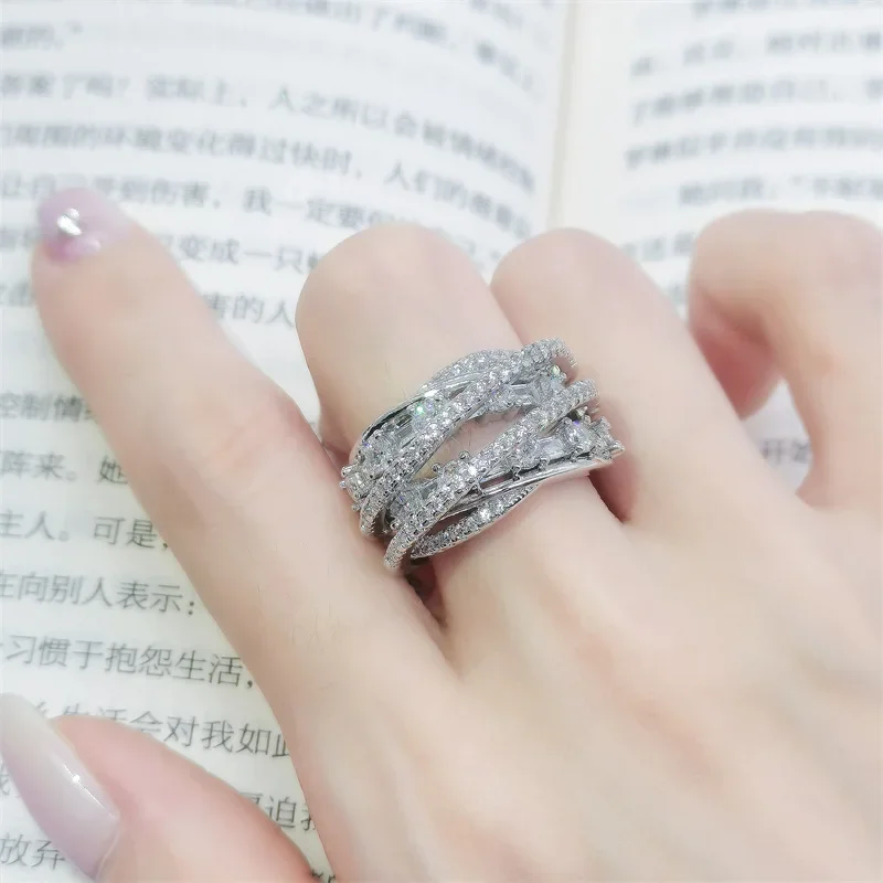 

Vintage Hollowed Out Promise Ring Sterling Silver Color Engagement Wedding Ring Multi-storey Winding Band Ring for Women Jewelry