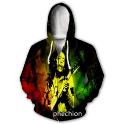 Phechion Men/Women Bob Marley 3D Print Casual Zipper Hoodies  Coat Hip Hop Clothing Tops Sports Zip Hoodeds B67