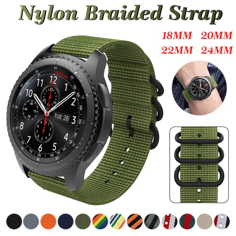 18/20/22/24mm Fabric Nylon Band for Samsung Galaxy Watch 7 6 5 4/6 Classic/5Pro Sport Loop Strap for Xiaomi Redmi 3 Active/Lite