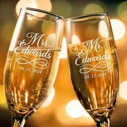 Personalizedd Set of 2 Champagne Flutes Engraved Wedding Anniversary 220ml Toasting Glasses Bride & Groom Gift Party Favors