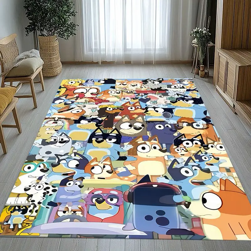 Cute Cartoon Blue Dog Puppy Bingo Area Rug,Soft Non-Slip Carpet Mat for Living Room Bedroom Playroom,Sofa Floor Rug,Home Decor