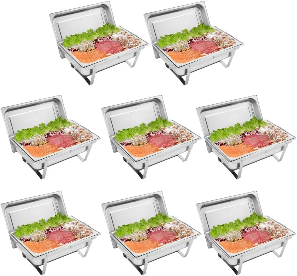 

ROVSUN 8 Qt 8 Pack Full Size Stainless Steel Chafing Dishes Buffet Set, NSF Silver Rectangular Catering Chafer Warmer Set with