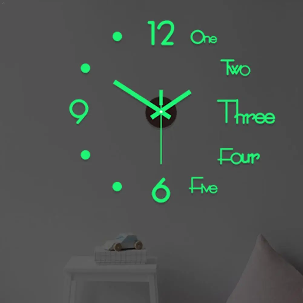 40/50/60cm Wall Clock Luminous 3D DIY Frameless Wall Decorative Sticker Clock Silent Non Ticking Movement For Home Office