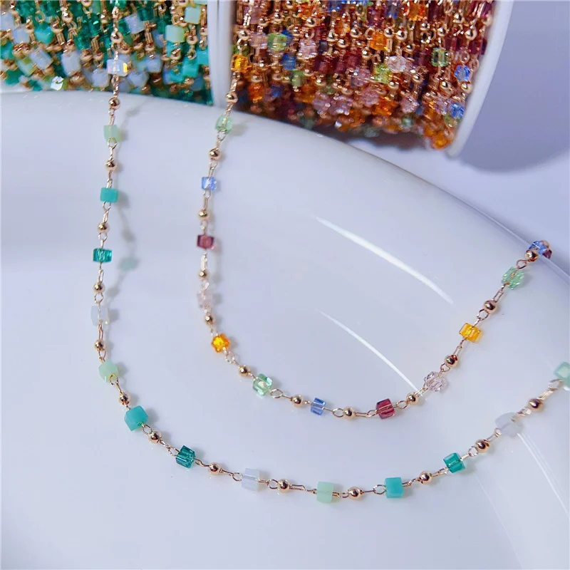 

1meter 2mm Square Glass Beads Bracelet Chains Bulk Lot Metal Copper Necklace Chains for Jewelry Making Hair Earrings Accessories