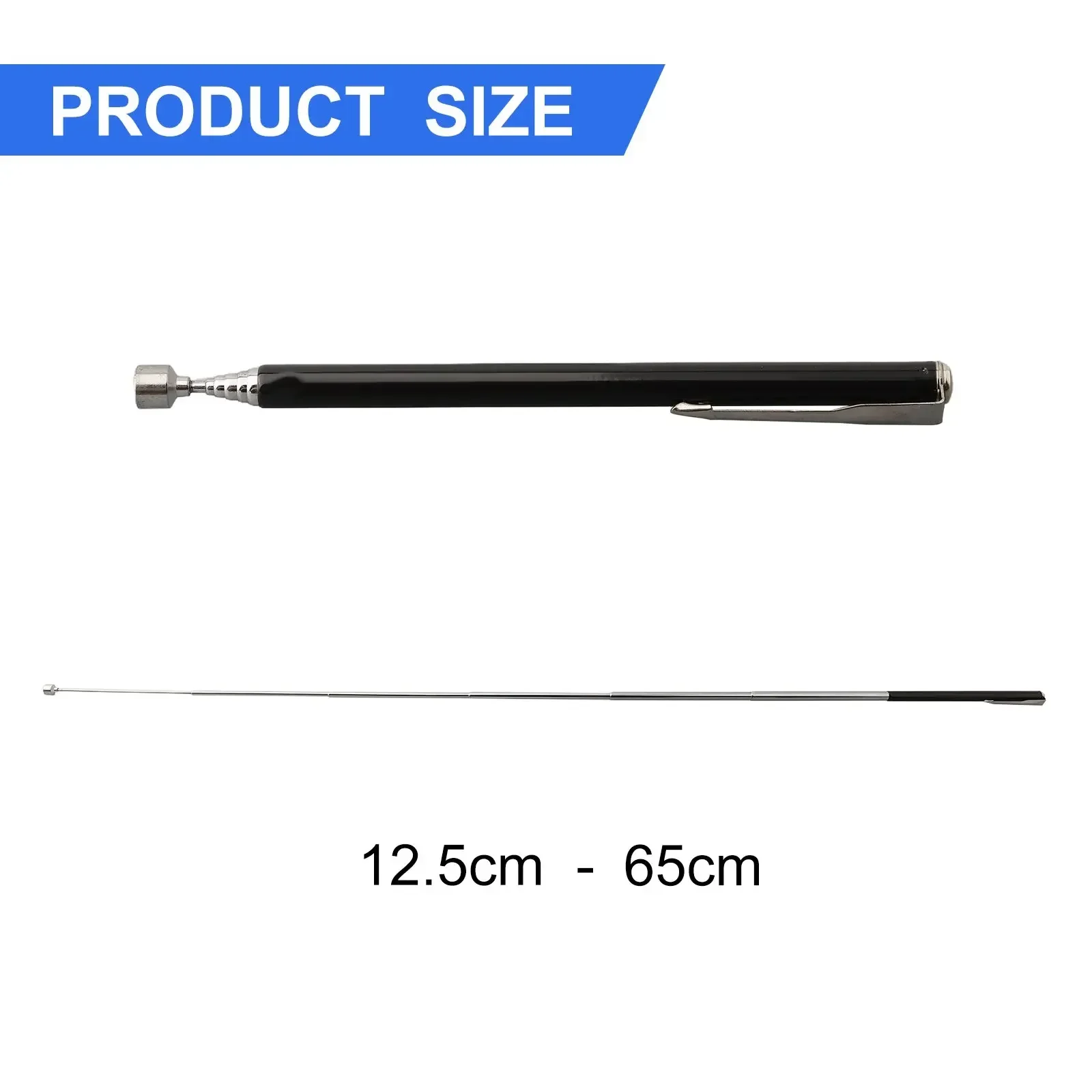 Pocket Clip Strong Magnetic Pickup Silver 1.5LB 12.5-65CM Long Retractable Rod Tool Telescopic Black Silver Suction Weight 1.5LB