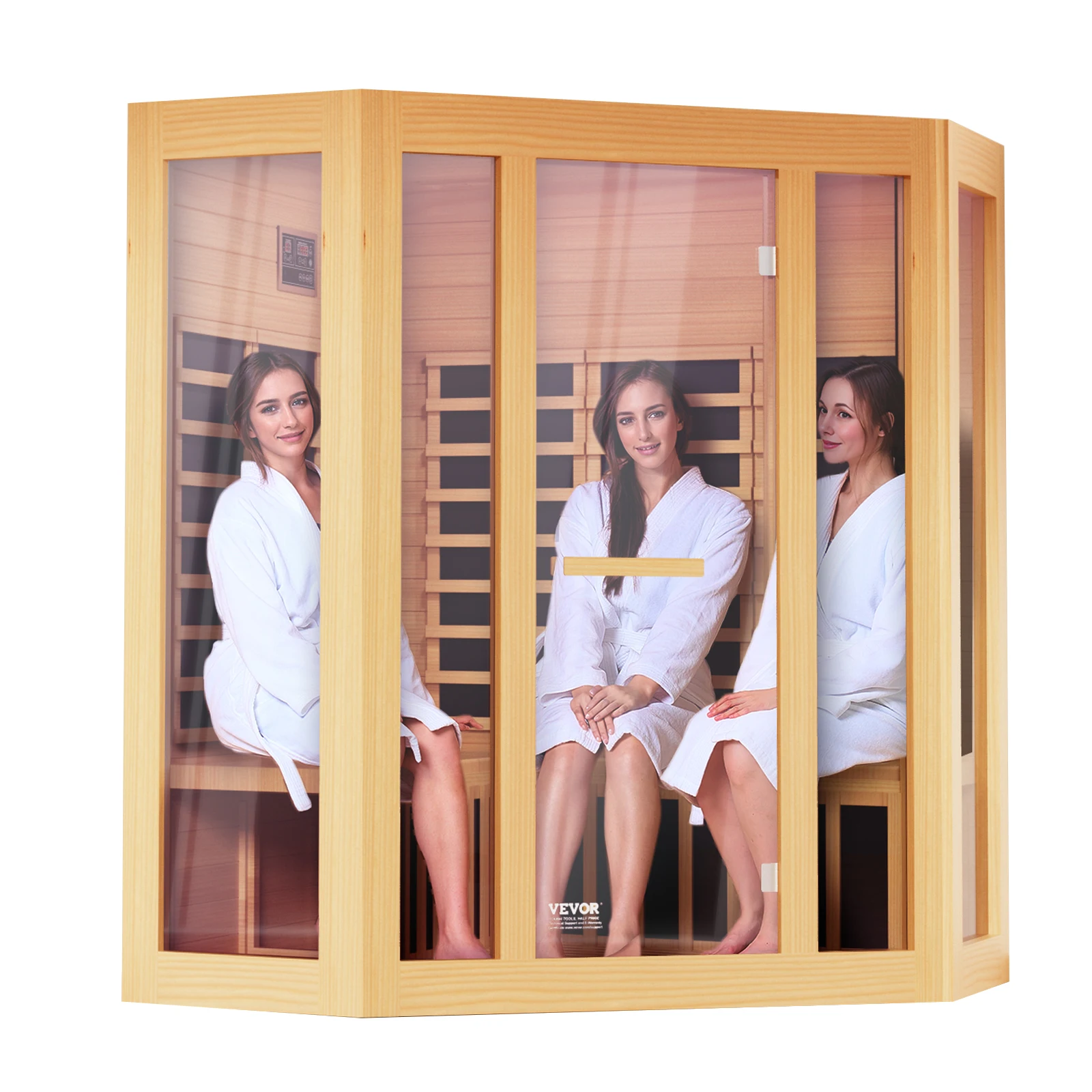 VEVOR Far Infrared Wooden Sauna,Room Home Sauna Spa for 3 to 4 Person, Low EMF Far Infrared  Wooden Sauna w/Tempered Glass Door