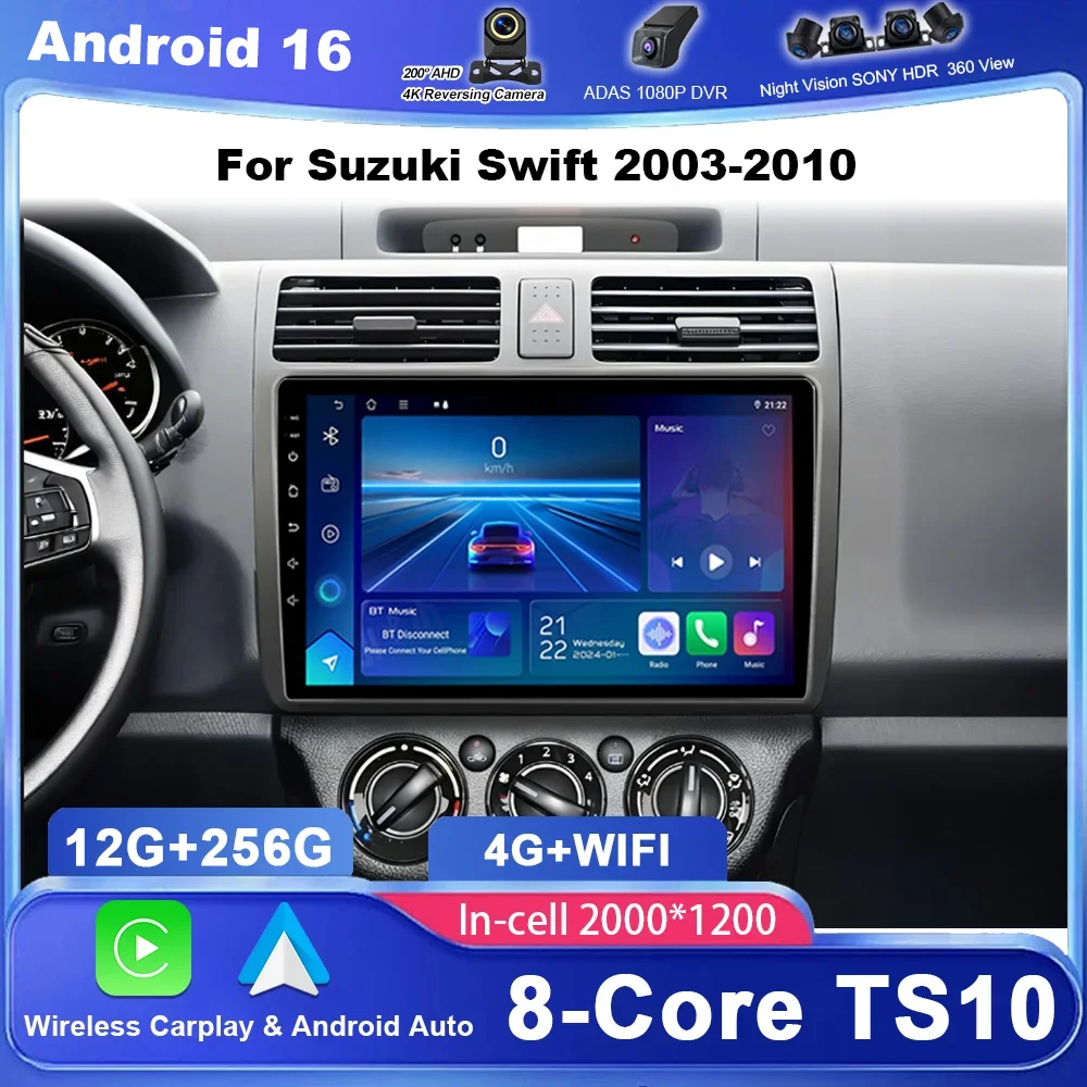 Carplay android auto rádio do carro para suzuki swift 2003-2010 multimidia player de vídeo tela de toque 2din 4g wifi unidade principal estéreo dsp