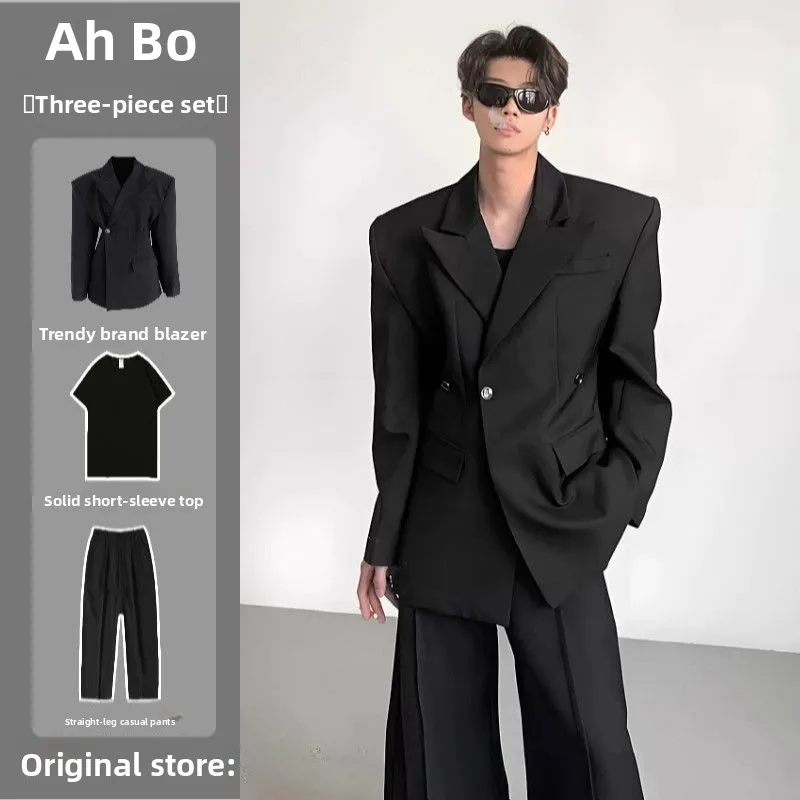 

Black Casual Men's Suit Jacket Shoulder Pads Business Formal Wear Comfortable Warm Double Slit Back Single Button Closure