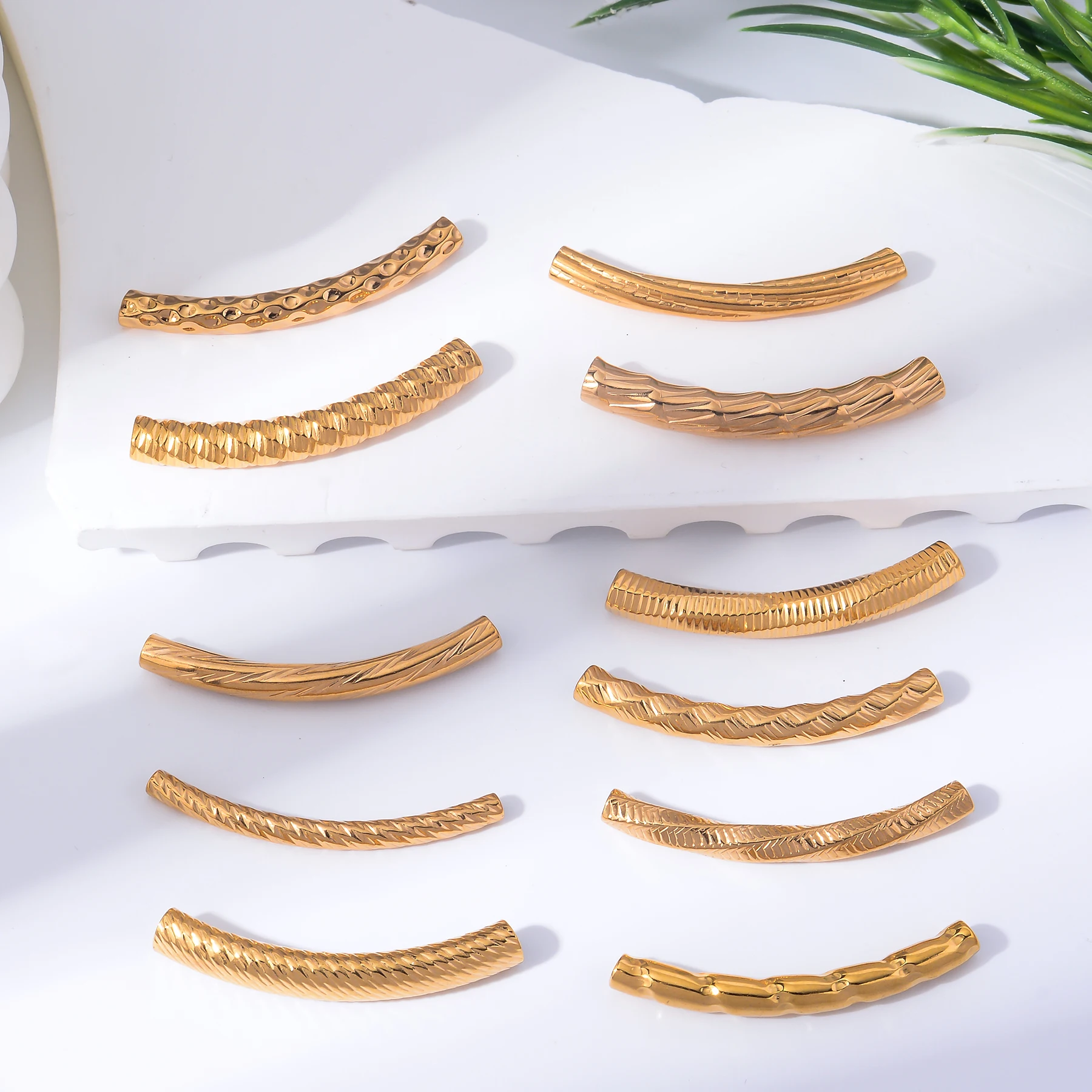 6 Stück/Set Edelstahl PVD Gold Geprägte Röhren-Abstandshalter-Perlen-Verbinder für Armband-Halskette-Anhänger DIY Schmuckzubehör – Detail 4